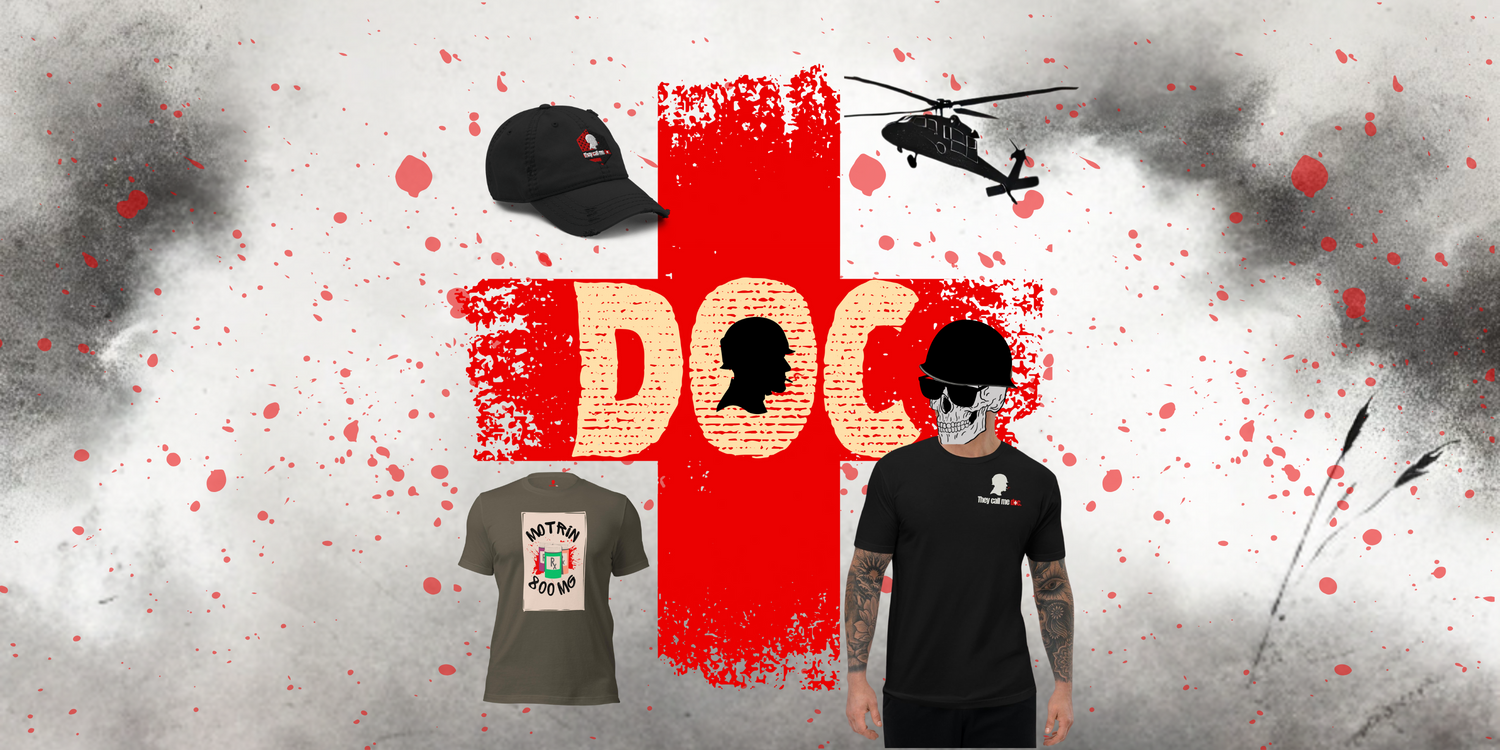 Welcome to They Call Me Doc Brand_Hero Image. We sale apparel, t-shirts, and gear. All customize for corpsman and medics.