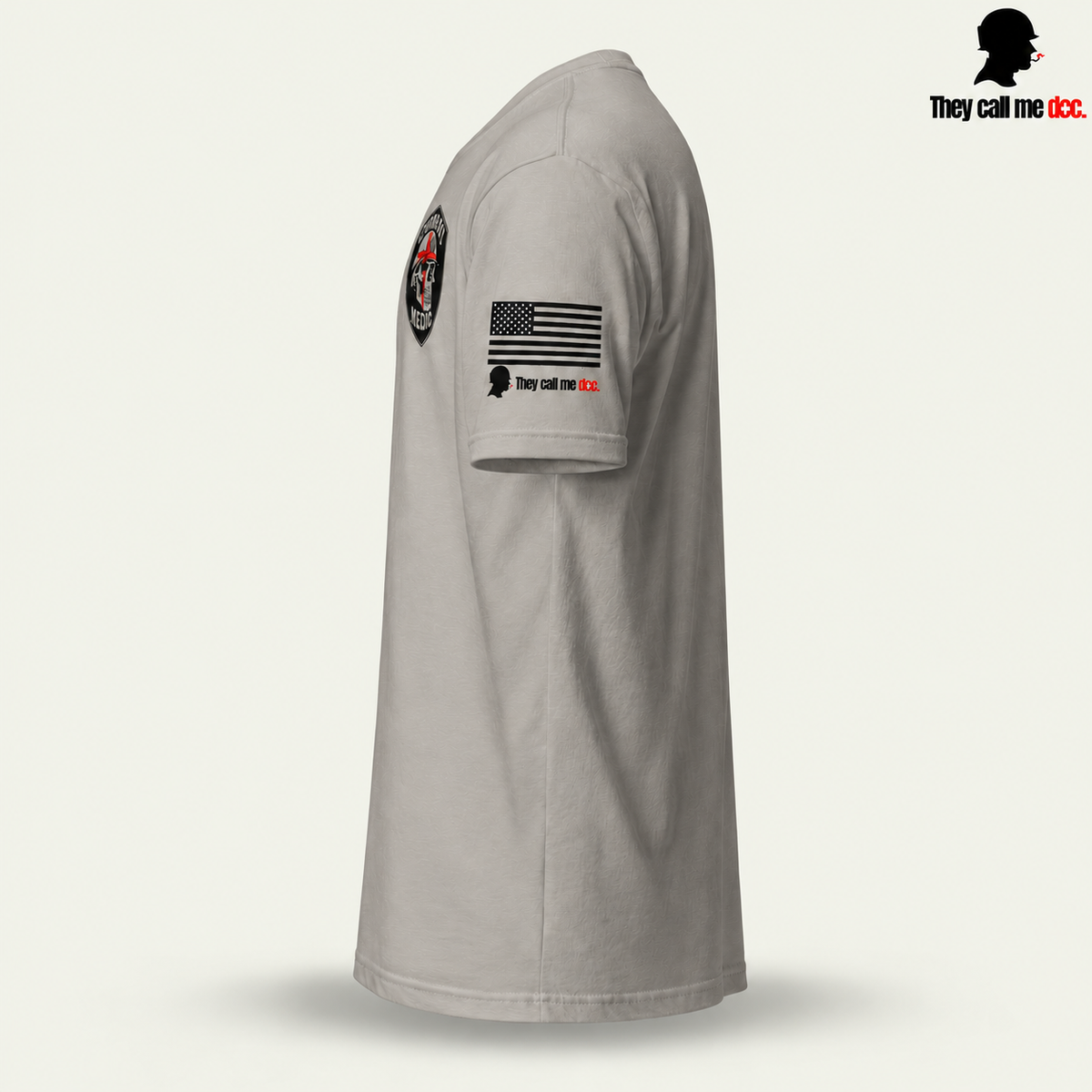 Combat Medic Skull T-Shirt, stone grey side view