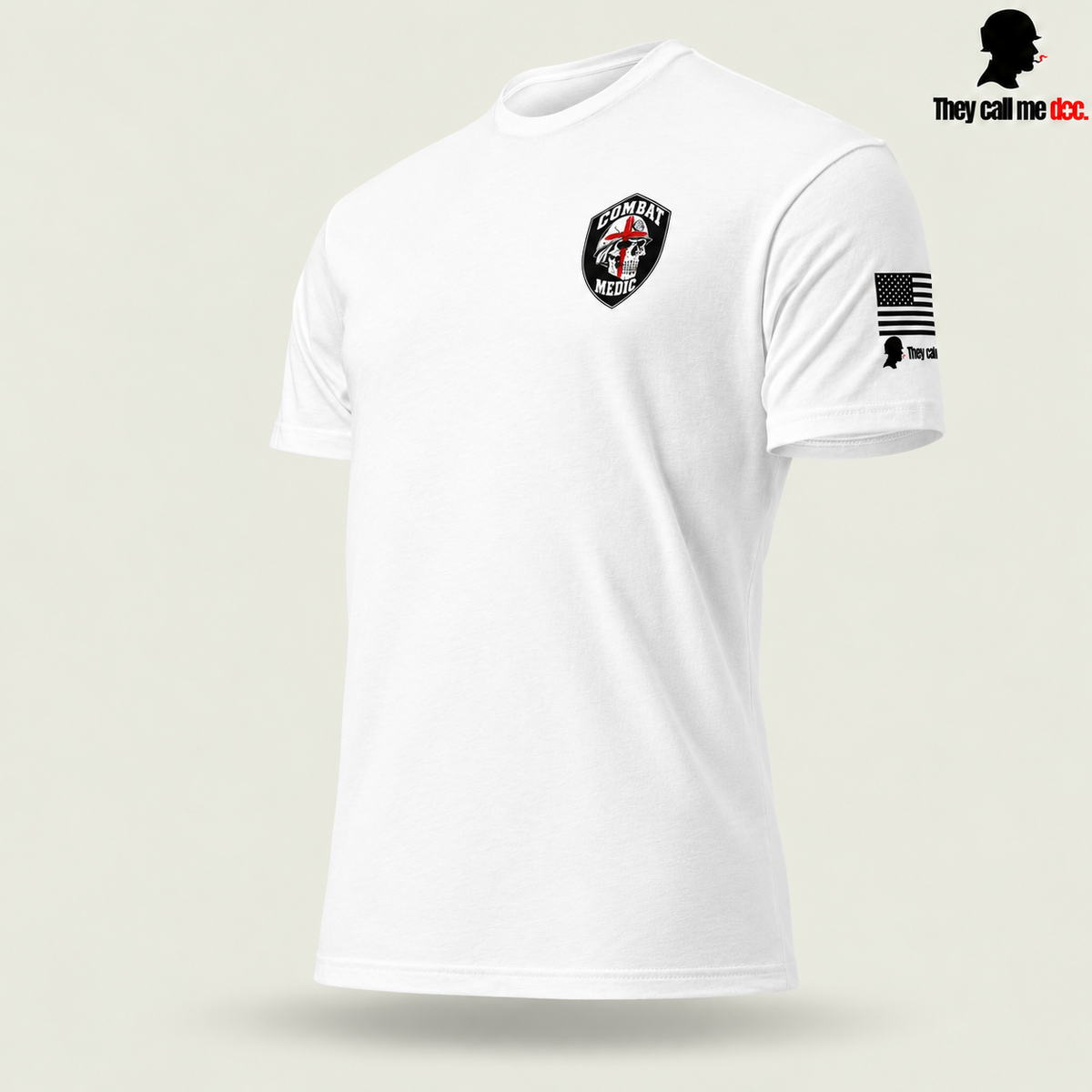 Combat Medic Skull T-Shirt, white angle view