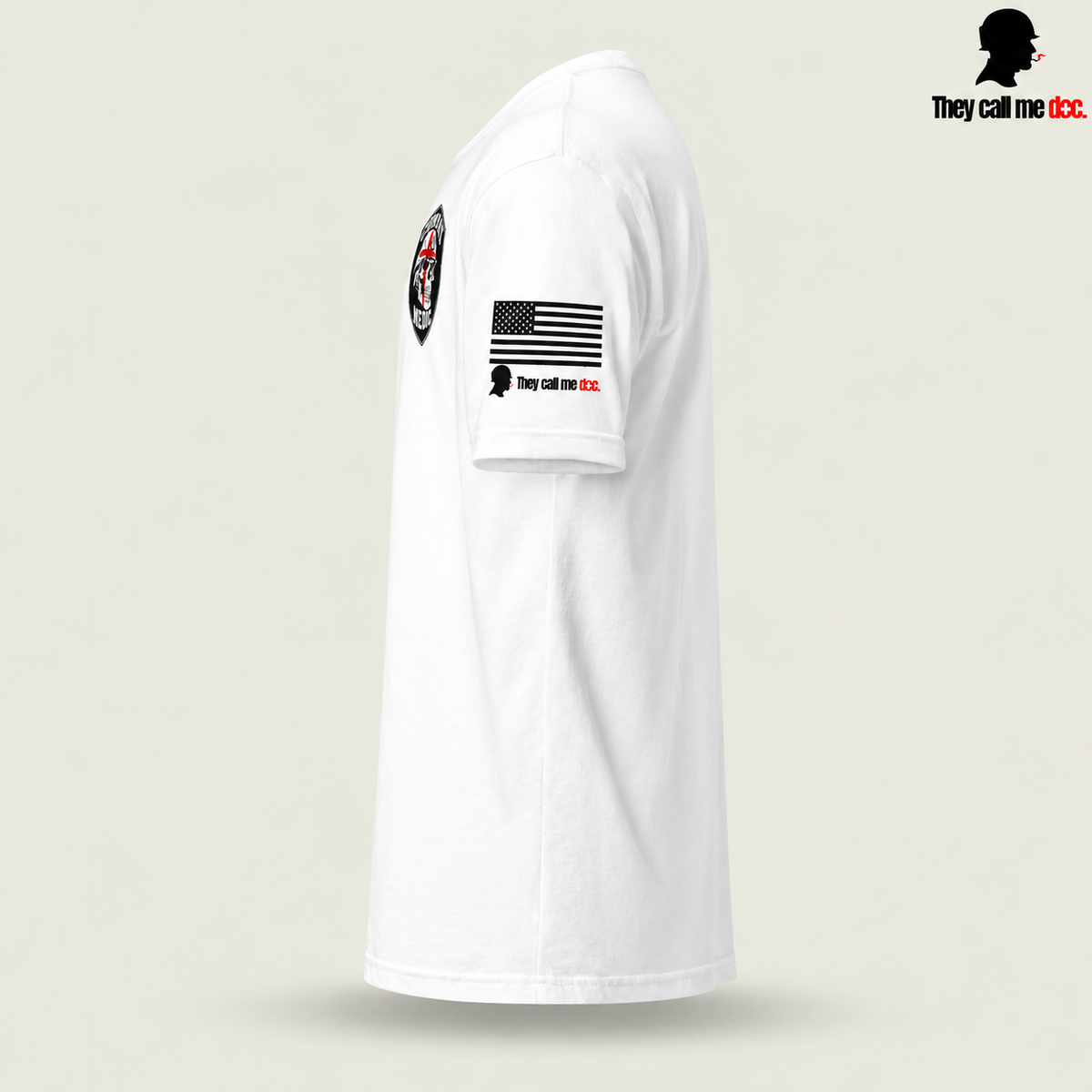 Combat Medic Skull T-Shirt, white side view