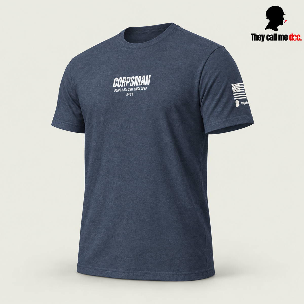 Corpsman 8404 T-Shirt in midnight navy, angled front view