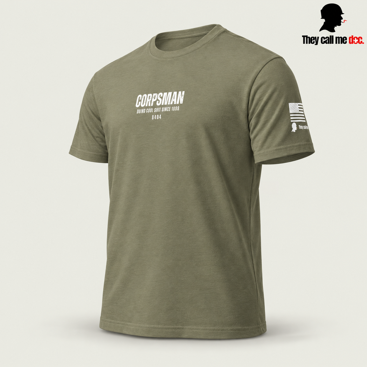Corpsman 8404 T-Shirt in military green, angled front view