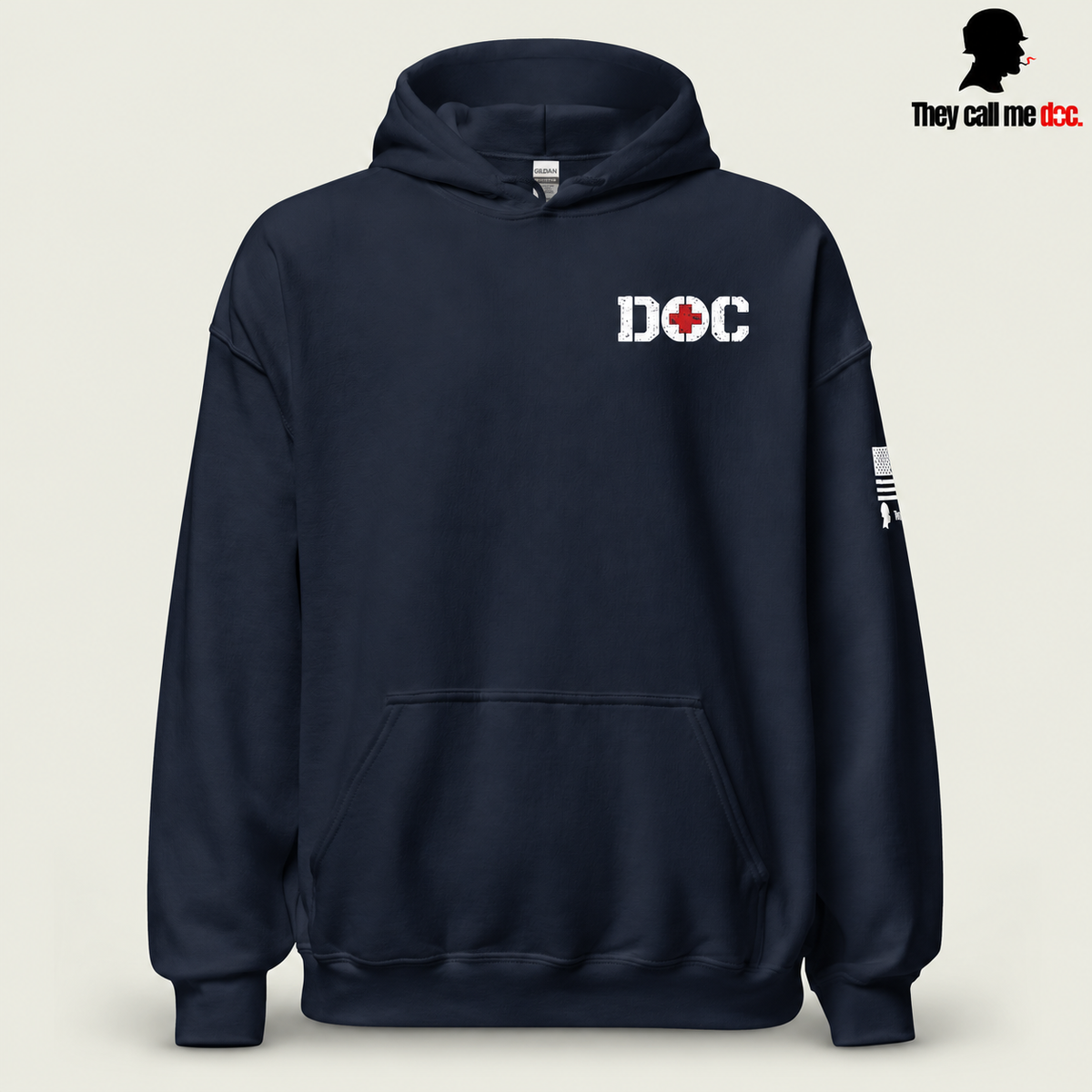 The Doc Standard Hoodie in navy, front view