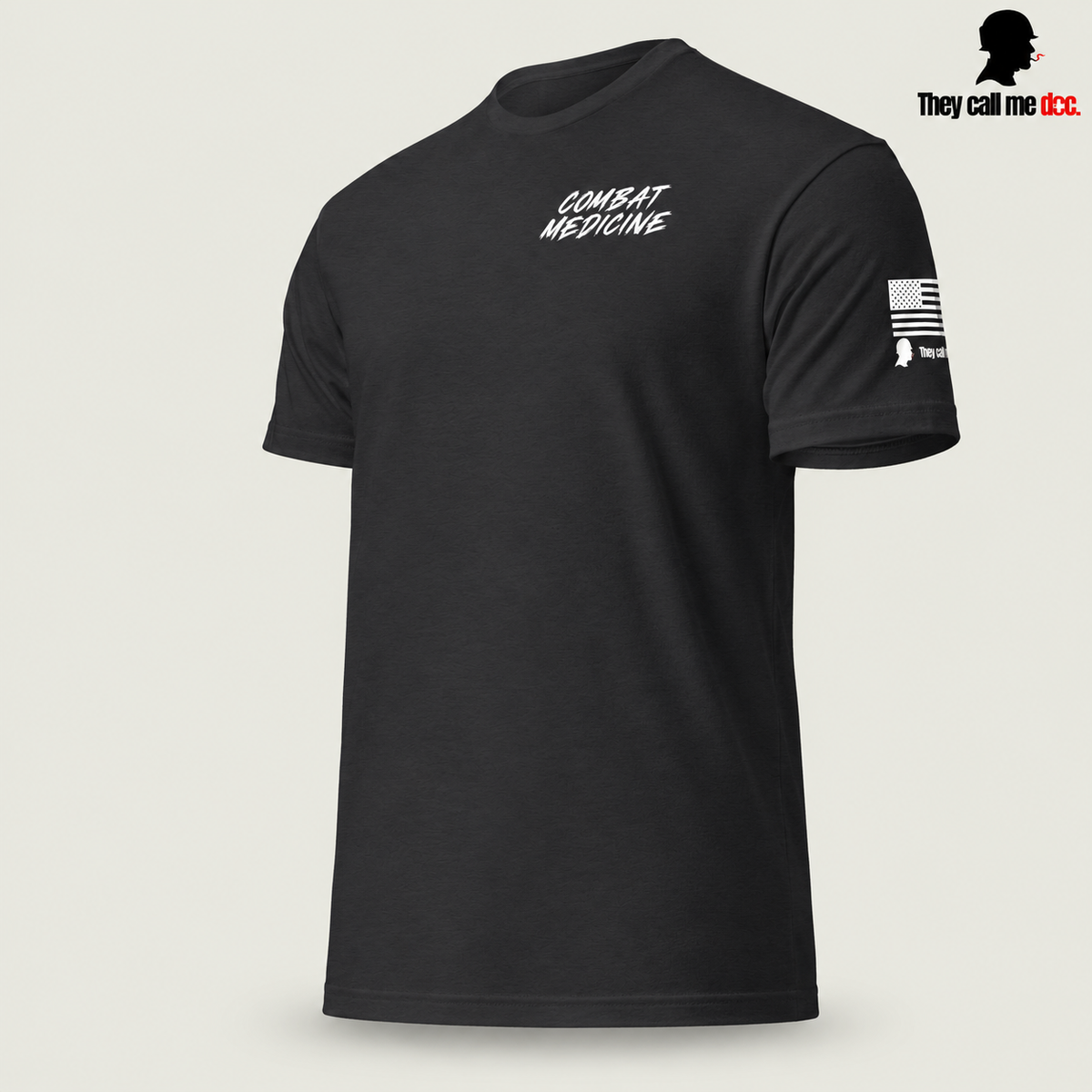 Downrange Combat Medicine T-Shirt in black, left front view