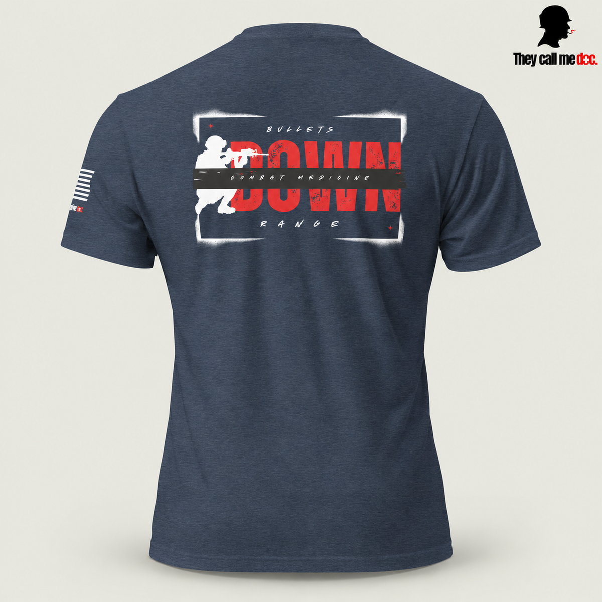 Downrange Combat Medicine T-Shirt in midnight navy, back view