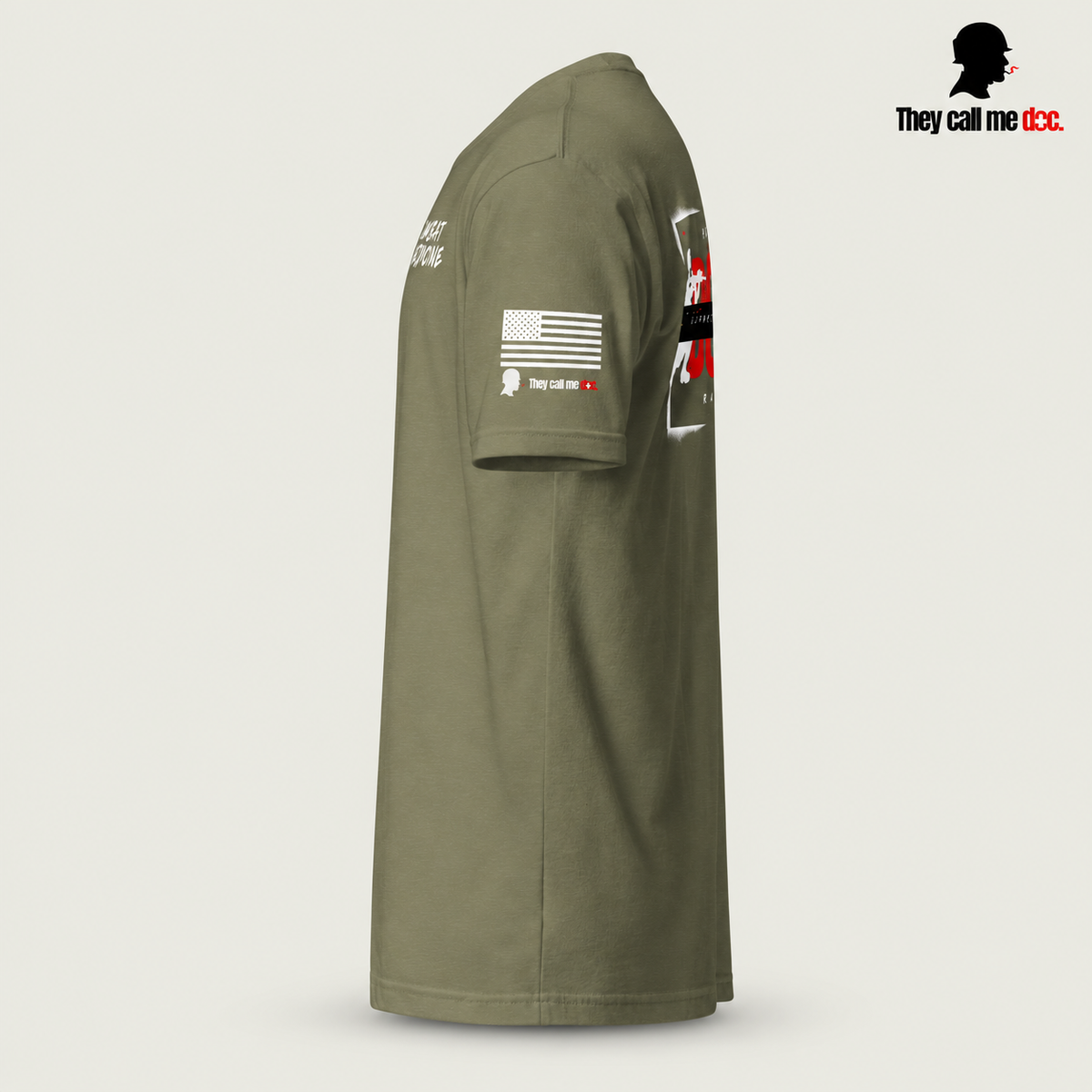 Downrange Combat Medicine T-Shirt in military green, left view