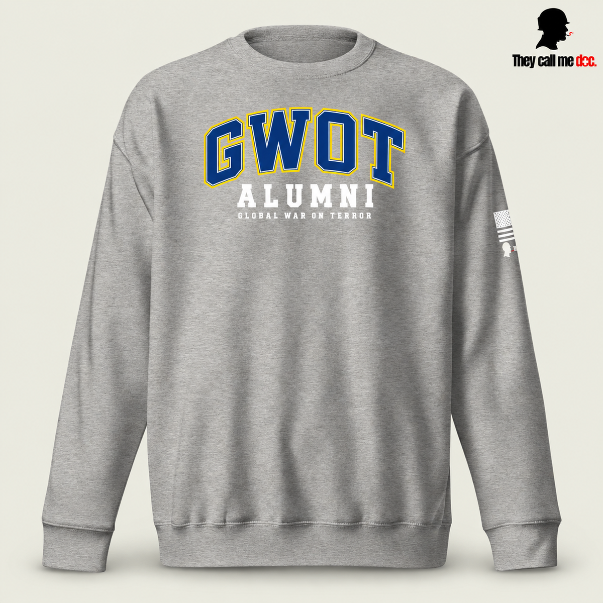 GWOT Alumni crewneck sweatshirt in carbon grey, front view