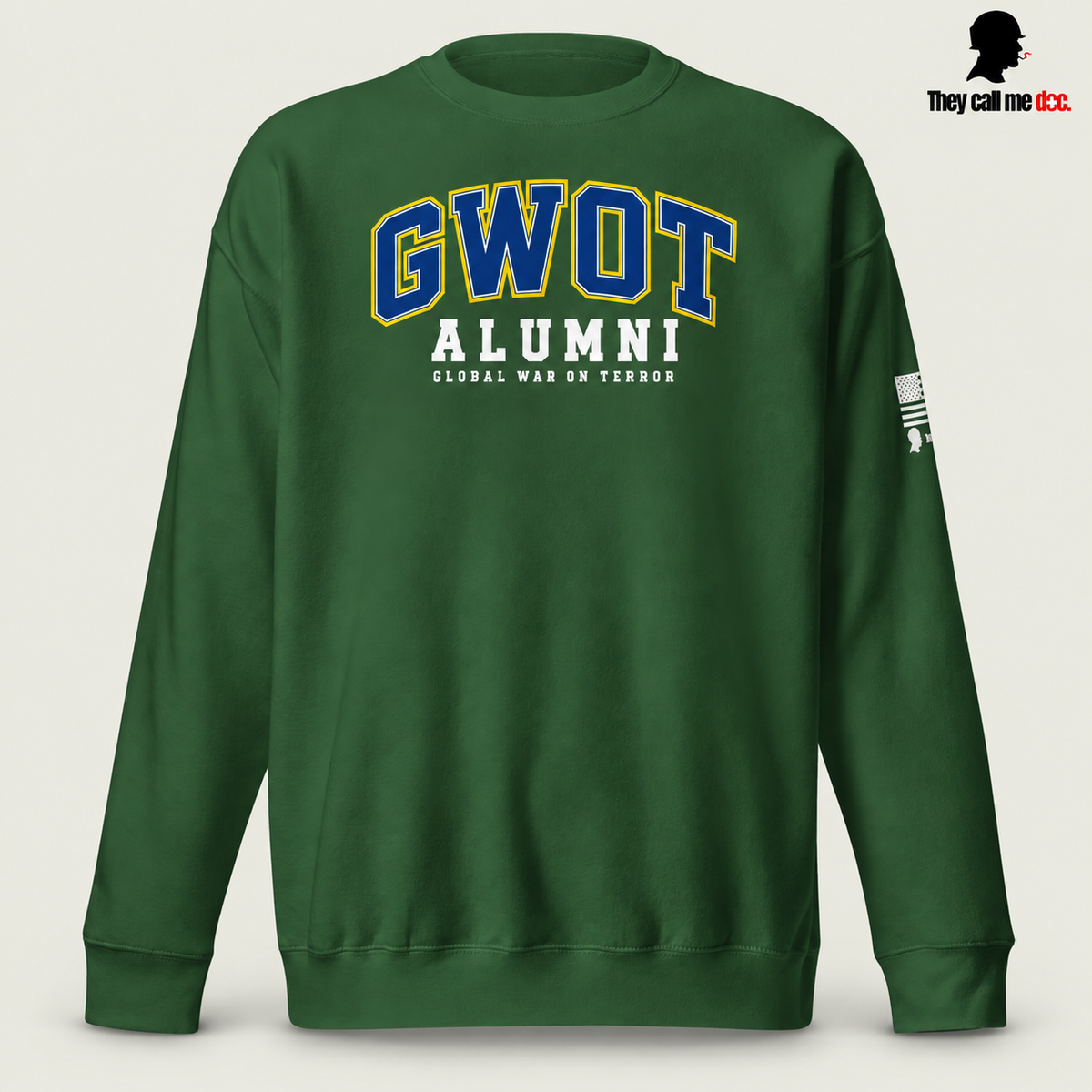 GWOT Alumni crewneck sweatshirt in forest green, front view