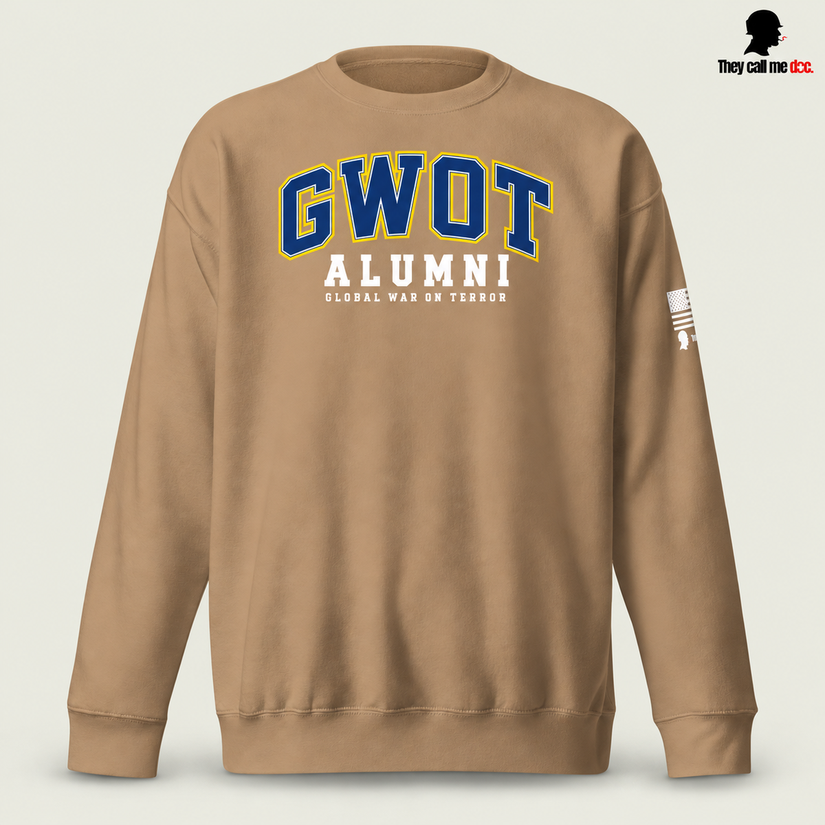 GWOT Alumni crewneck sweatshirt in latte, front view