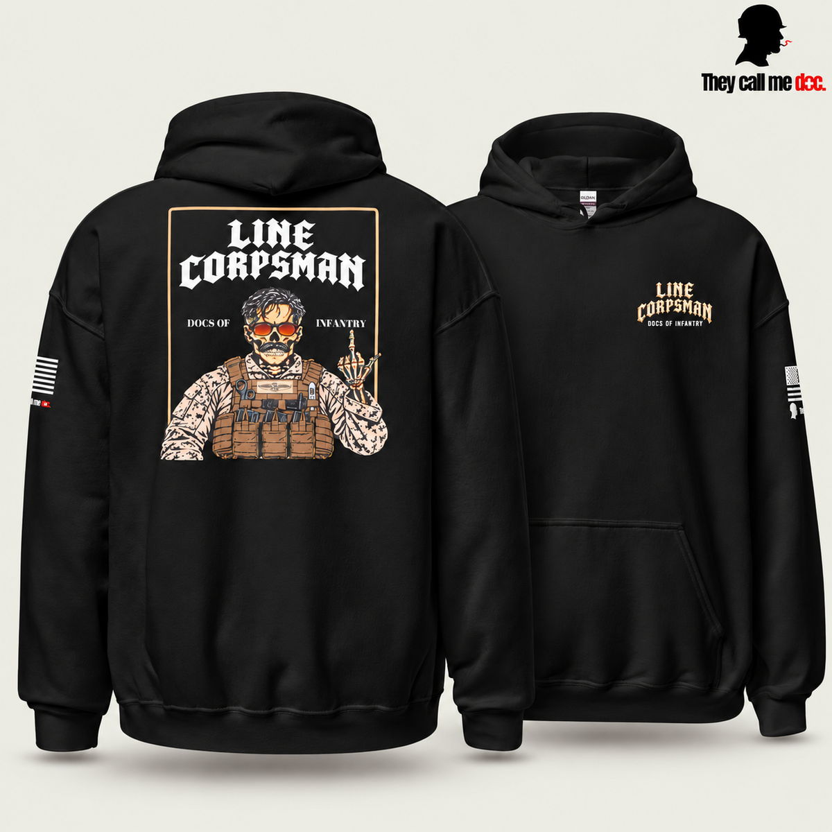 Line Corpsman Hoodie - Black - front and back