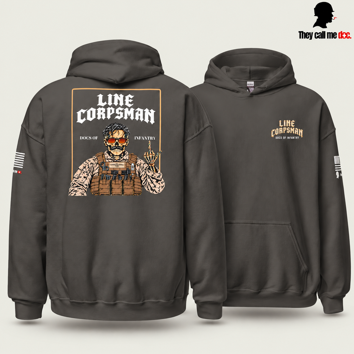Line Corpsman Hoodie - Charcoal - front and back