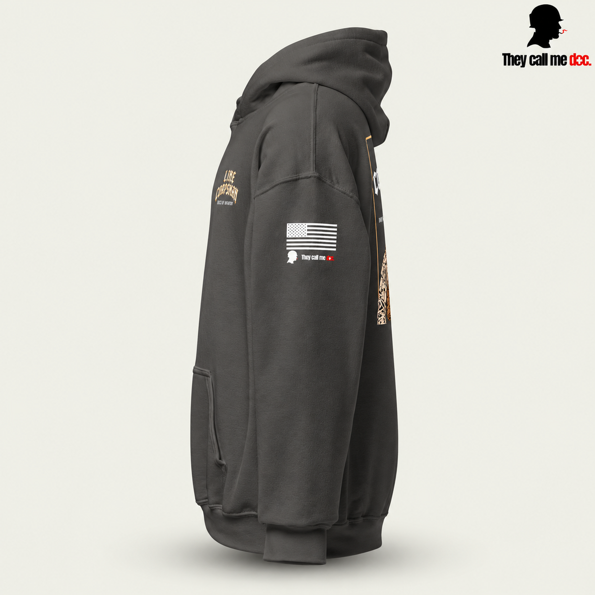 Line Corpsman Hoodie - Charcoal - left sleeve view