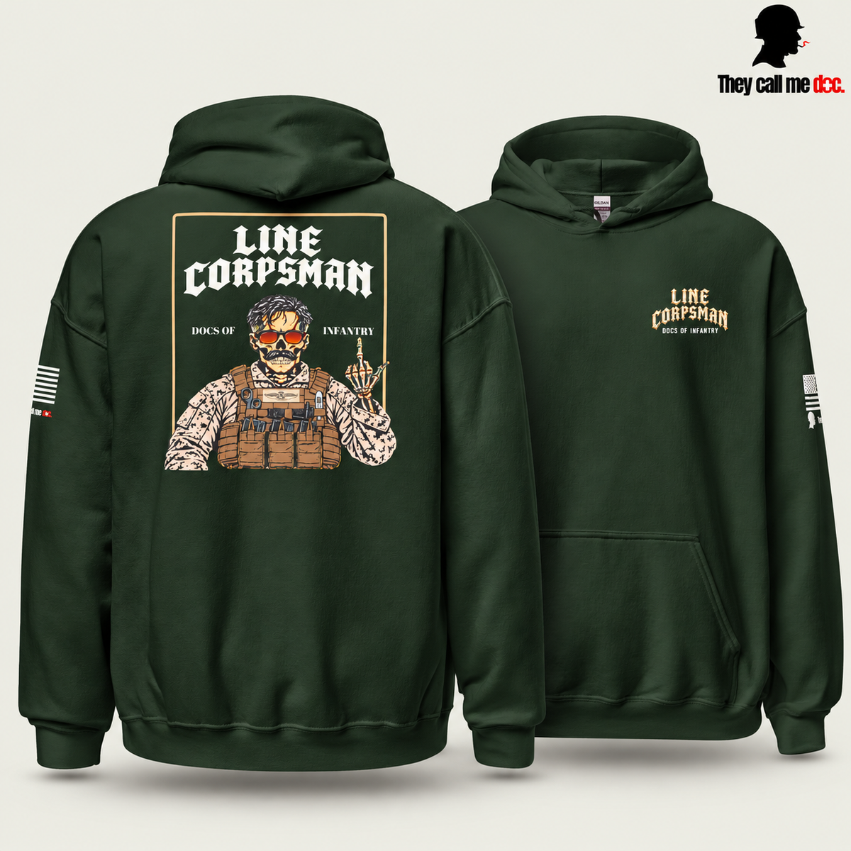 Line Corpsman Hoodie - Forest Green - front and back