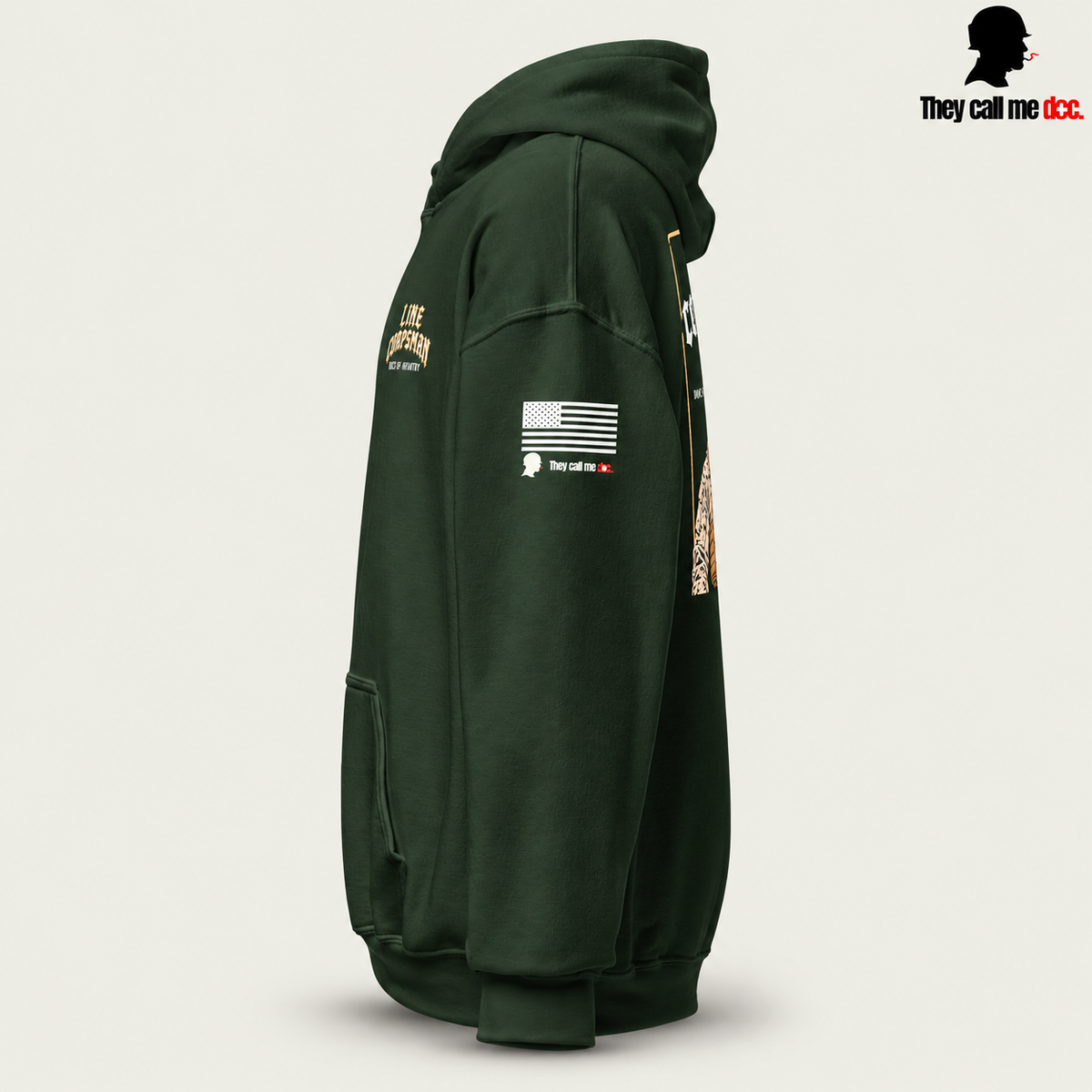 Line Corpsman Hoodie - Forest Green - left sleeve view