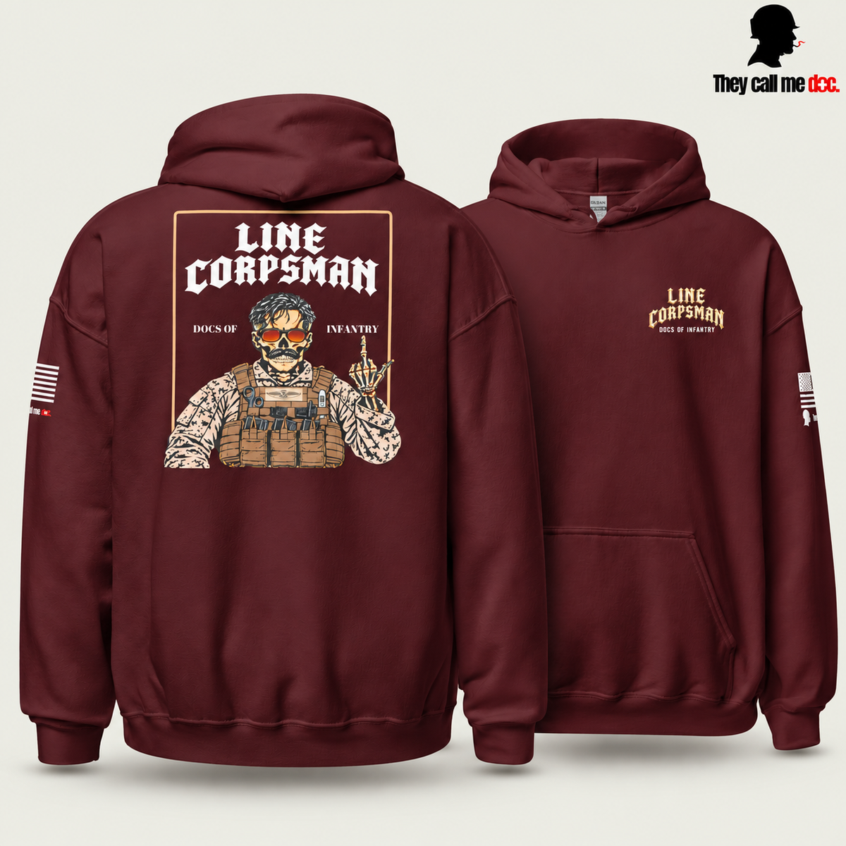 Line Corpsman Hoodie - Maroon - front and back