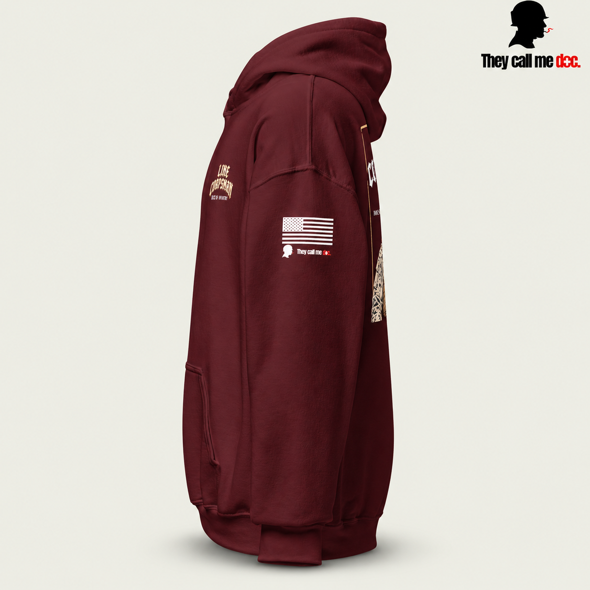 Line Corpsman Hoodie - Maroon - left sleeve view