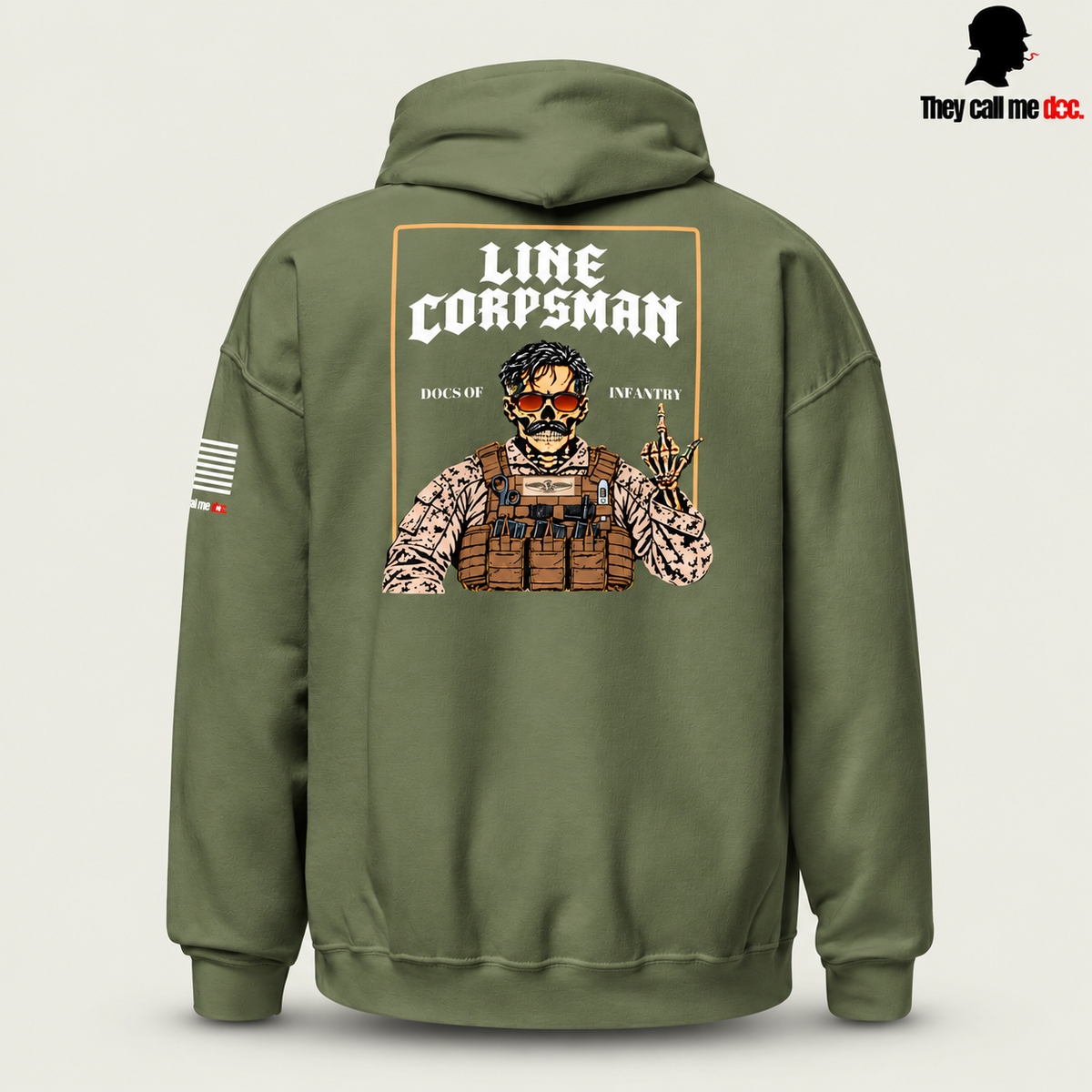 Line Corpsman Hoodie - Military Green - back view