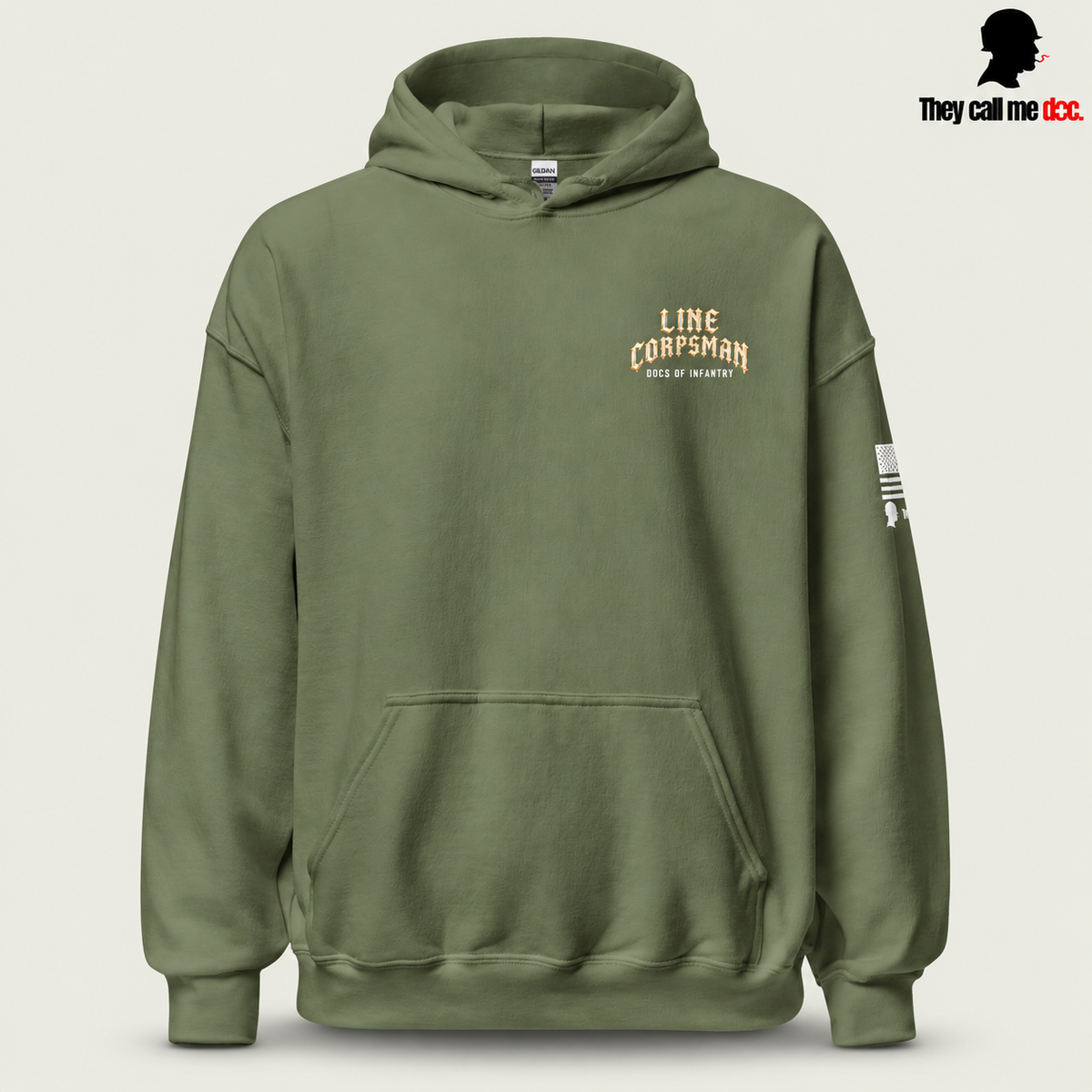 Line Corpsman Hoodie - Military Green - front view