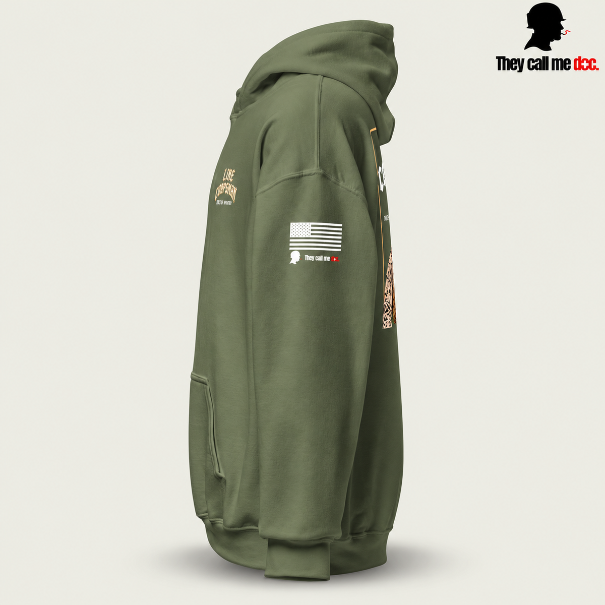 Line Corpsman Hoodie - Military Green - left sleeve view
