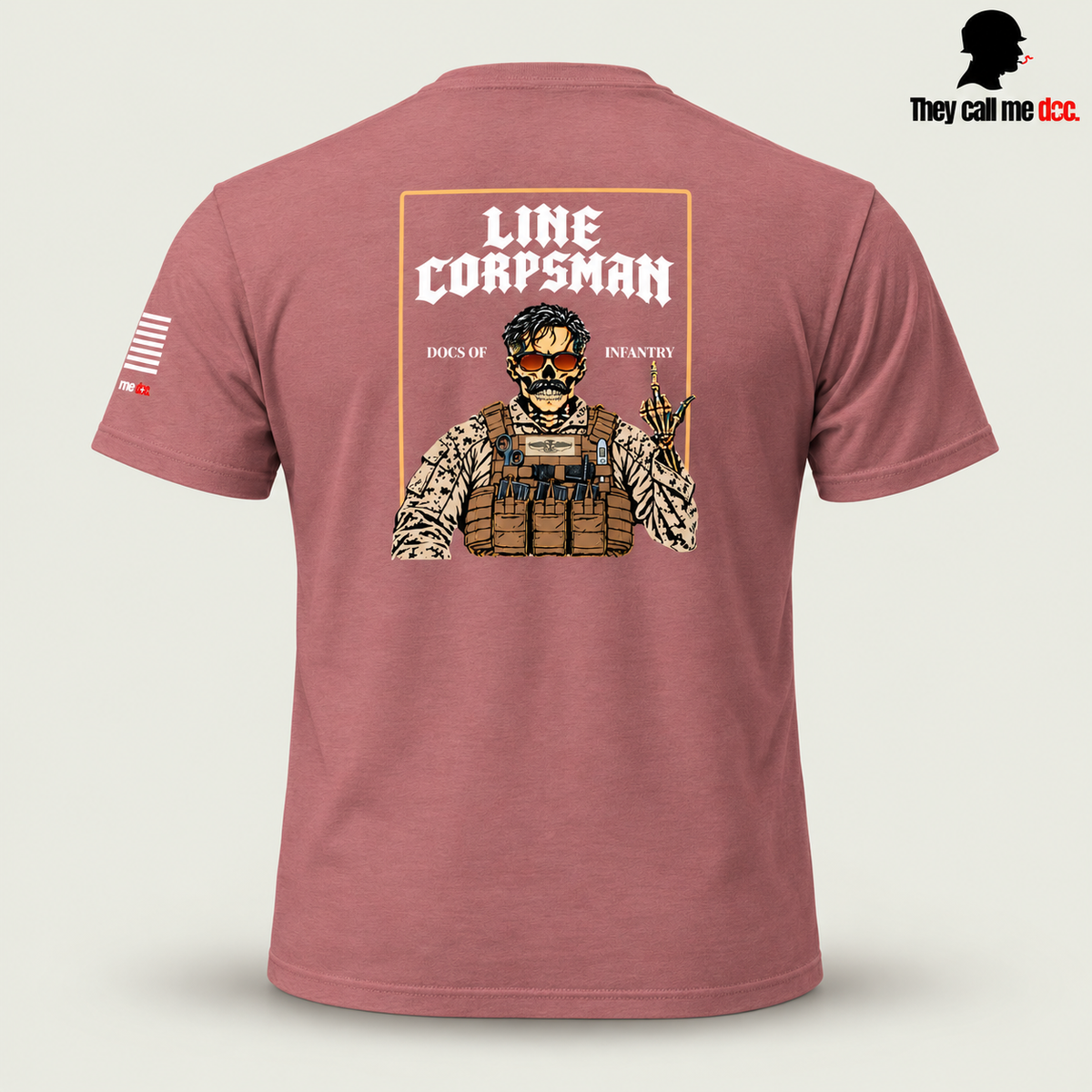 Line Corpsman T-Shirt in heather mauve, back view