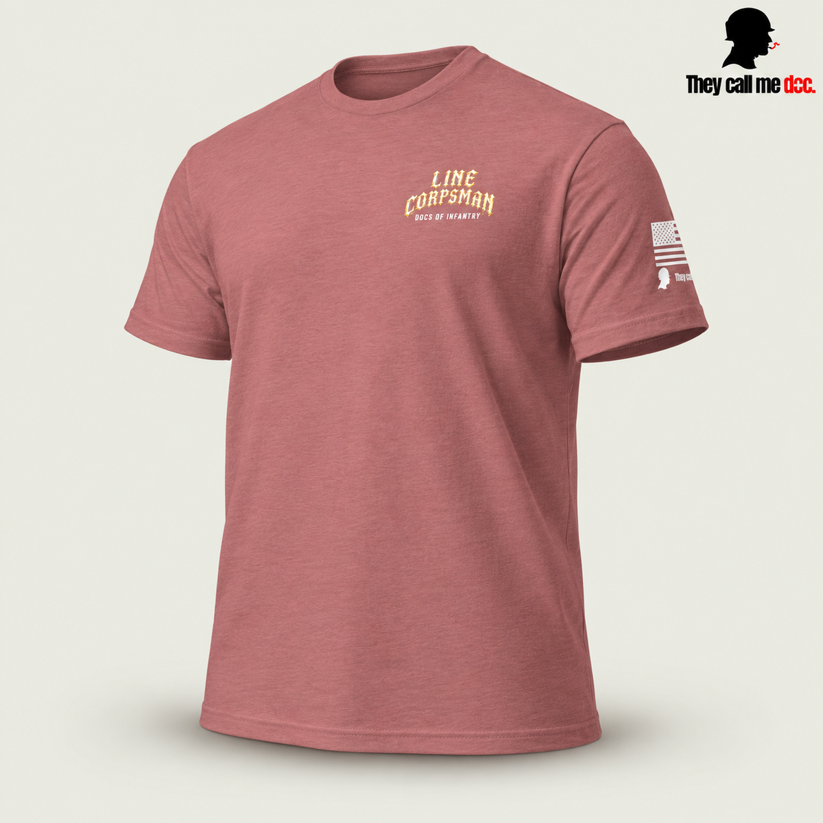 Line Corpsman T-Shirt in heather mauve, angled front view