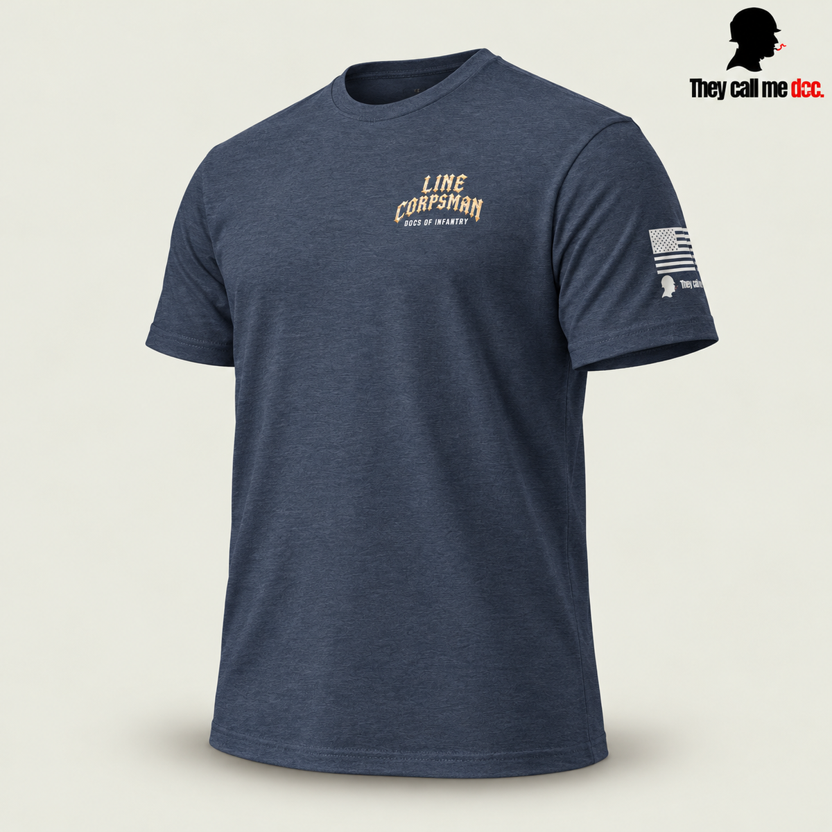 Line Corpsman T-Shirt in midnight navy, angled front view