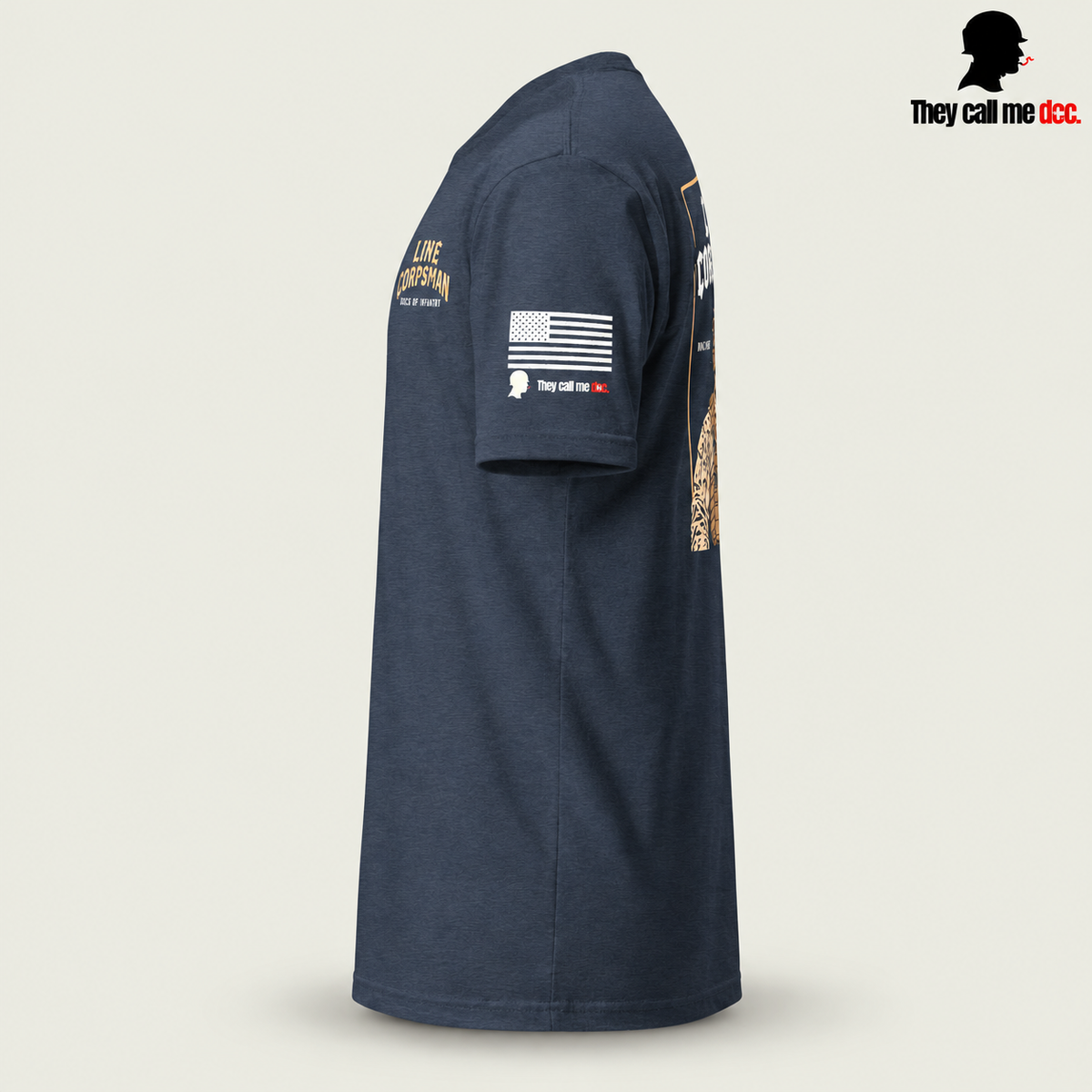 Line Corpsman T-Shirt in midnight navy, left sleeve side view