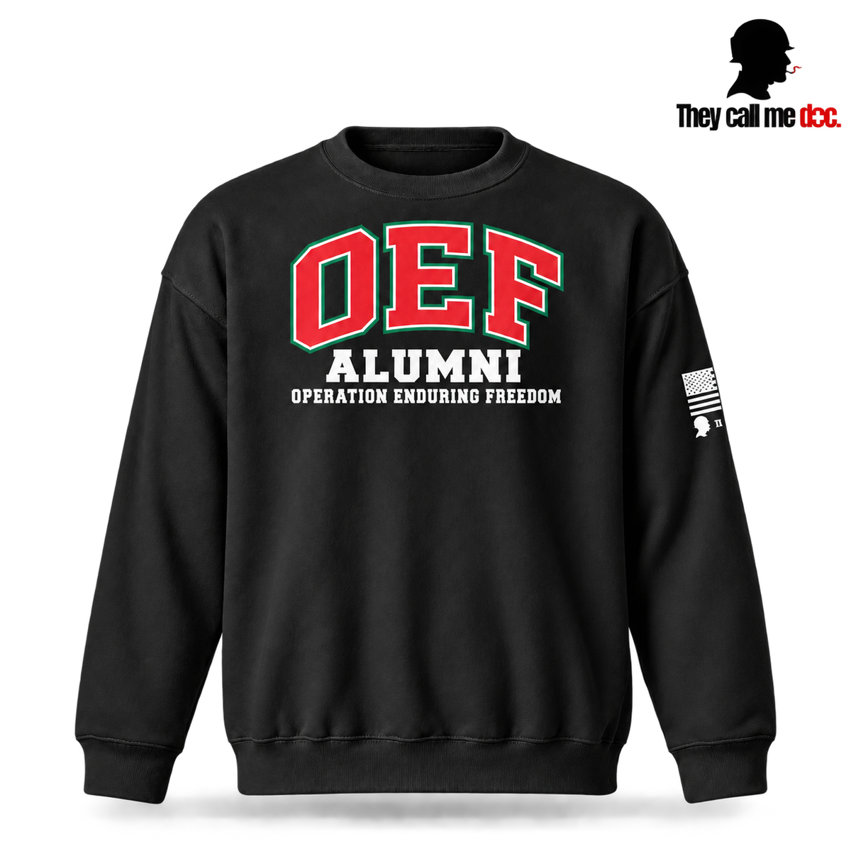OEF Alumni crewneck in black – front varsity design view