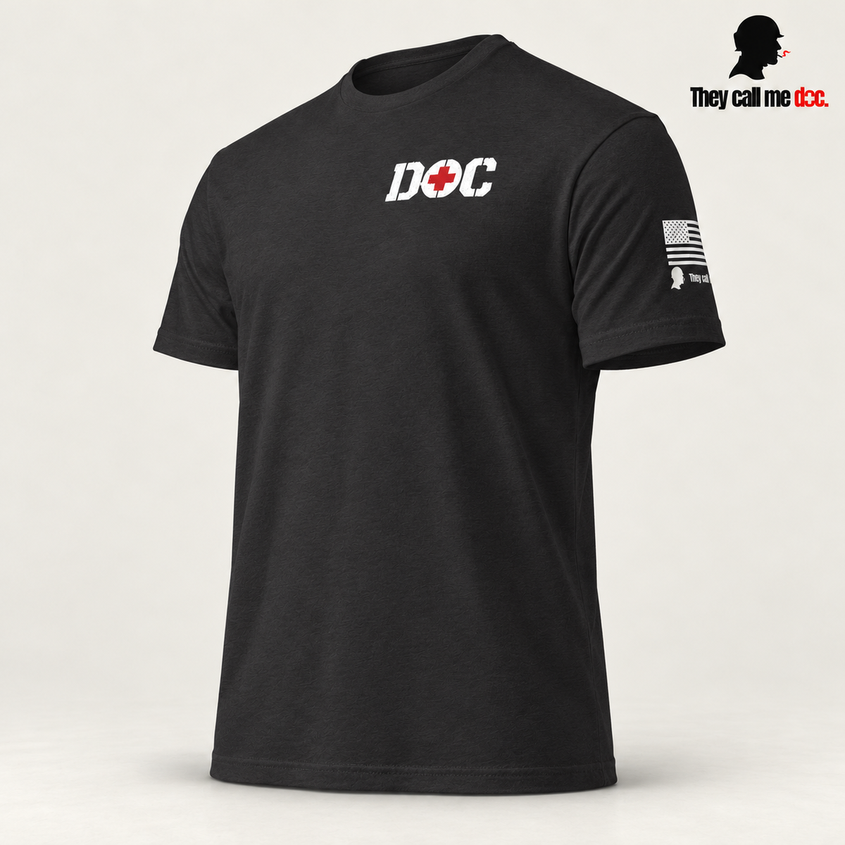 Black DOC Standard T-Shirt angled front view