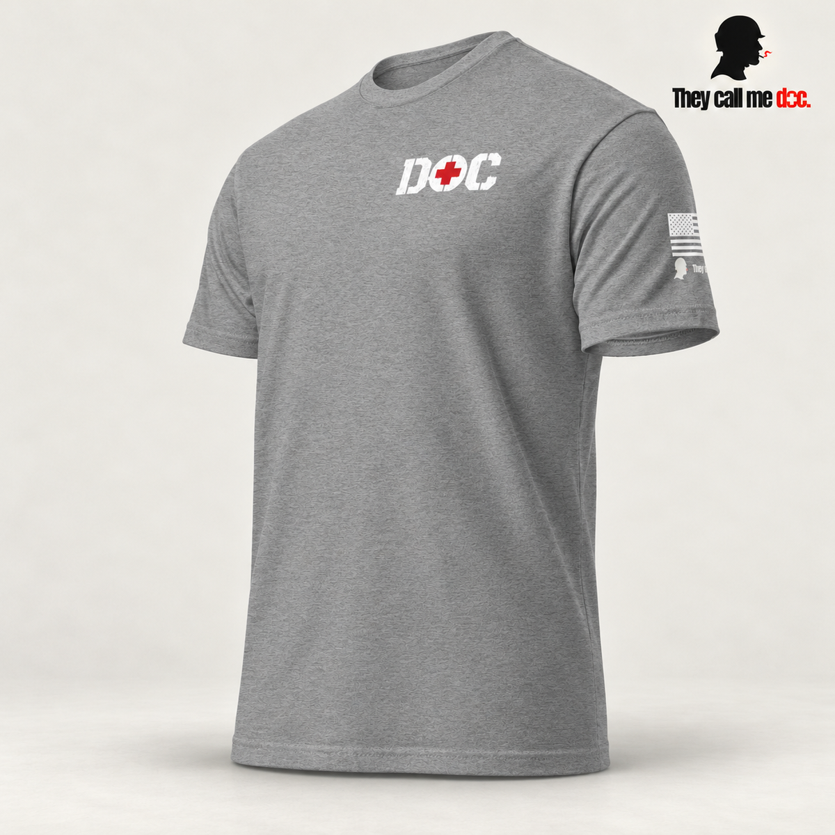 Dark heather gray DOC Standard T-Shirt angled front view